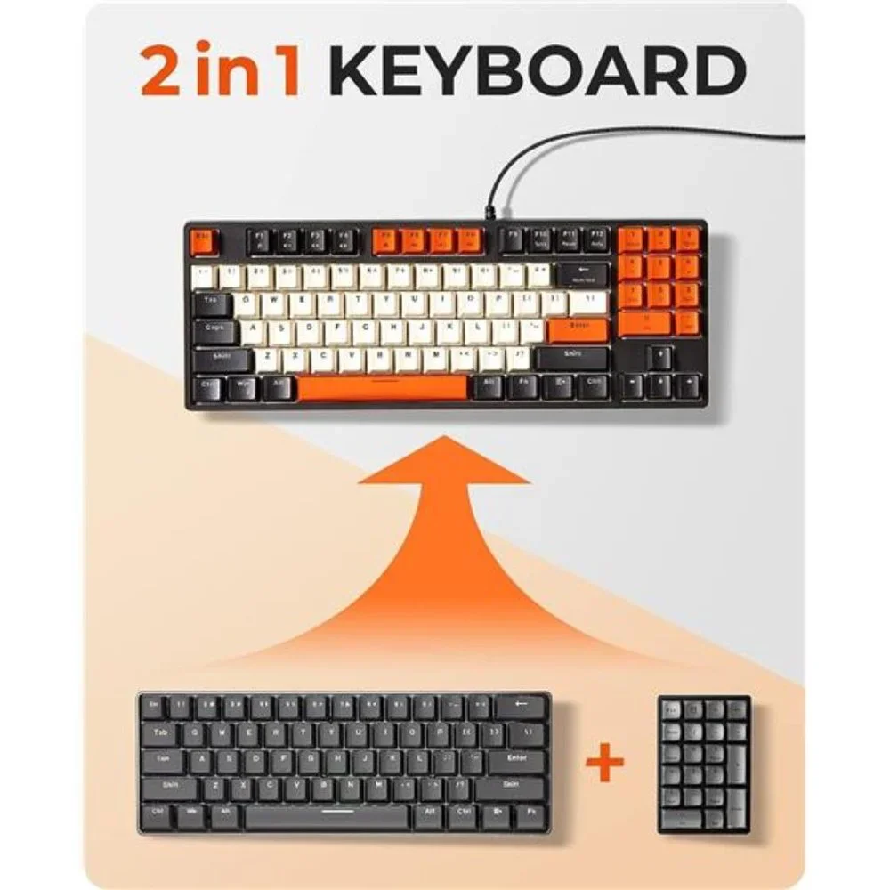 Mechanical Keyboard, Wired Compact PC Keyboard with Number Pad Red Switch